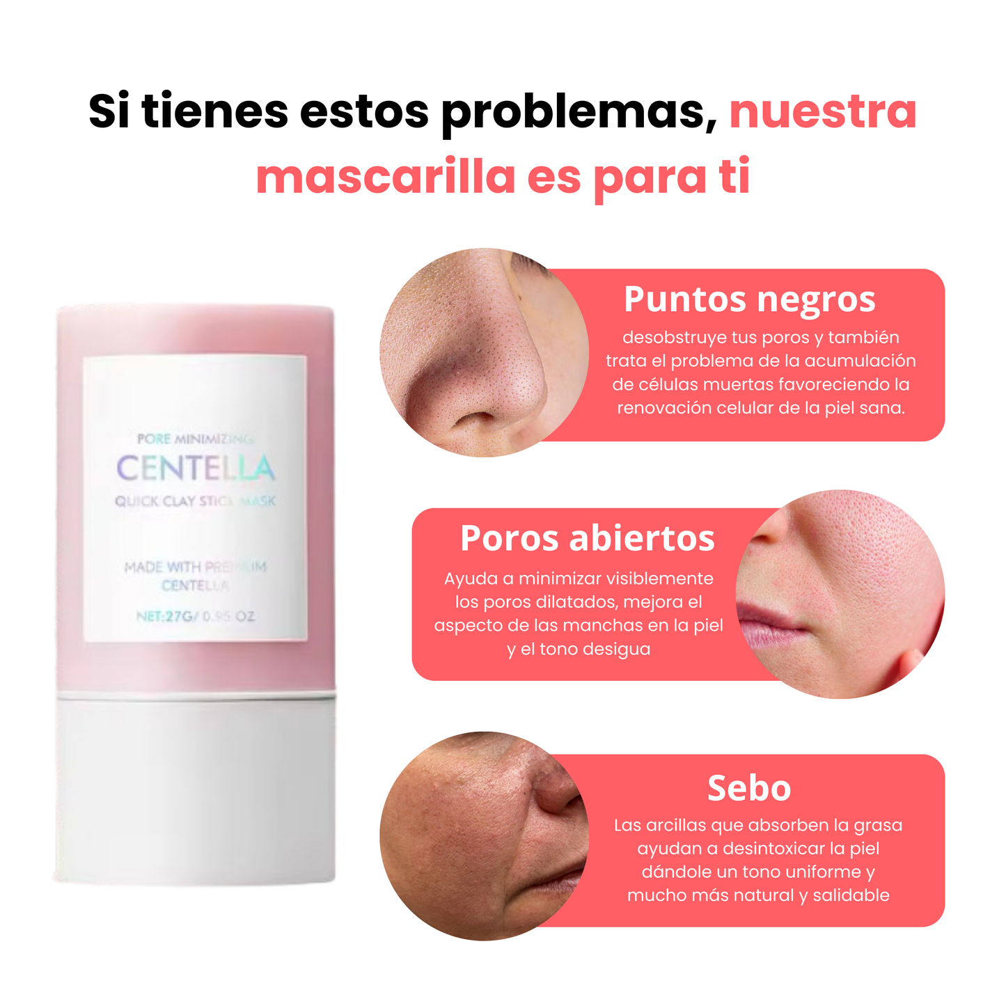 Mascarilla anti poros y puntos negros de centella asiática | 27g